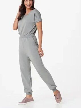 AnyBody Women's  Jumpsuit Joggers Cap Sleeve Gray Size 1X Casual
